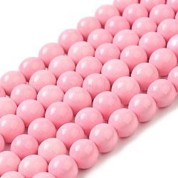 Chapelets de perle en jade d'un océan blanc synthétique, teinte, ronde, perle rose, 8~9mm, Trou: 1mm, Environ 48 pcs/chapelet, 16.3 pouce