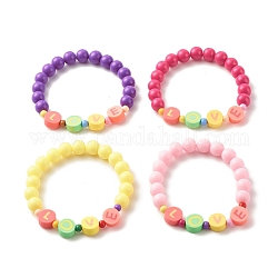 Stretch-Armbänder aus Acrylperlen für Kinder, Liebeswort handgefertigte Fimo-Perlen-Armbänder, Mischfarbe, Innendurchmesser: 1-5/8 Zoll (4.2 cm)