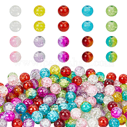 Perles de verre craquelées transparentes peintes à la bombe, ronde, couleur mixte, 8mm, Trou: 1.3~1.6mm, 10 couleurs, 20 pcs / couleur, 200 pcs / boîte