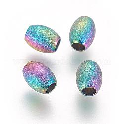 Revestimiento iónico (ip) 304 perlas de acero inoxidable, oval, color del arco iris, 5x4mm, agujero: 1.9 mm