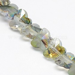 Electroplate Crystal Glass Butterfly Beads Strands, Faceted, Rainbow Color Plated, Dark Olive Green, 8x10x6mm, Hole: 1mm, about 49pcs/strand, 15.4 inch
