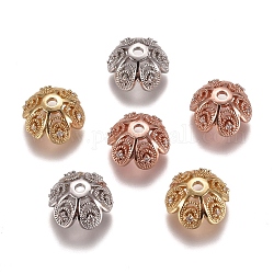6-Petal Brass Micro Pave Clear Cubic Zirconia Bead Caps, Flower, Mixed Color, 10x5mm, Hole: 1.4mm