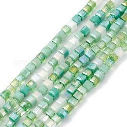 Brins de perles de verre de galvanoplastie de couleur dégradée, de couleur plaquée ab , facette, cube, vert de mer foncé, 4x4x4mm, Trou: 1.2mm, Environ 94~97 pcs/chapelet, 14.84~15.28 pouce (37.7~38.8 cm)