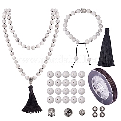 Sunnyclue DIY Buddha Halskette machen, mit natürlichen howlite runde Perlen, Legierungs-Guru-Perlen-Sets, Polyester Quasten Anhänger Dekorationen und Legierung Perlen, Mischfarbe