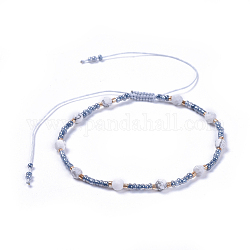 Adjustable Nylon Thread Braided Beaded Bracelets, with Glass Seed Beads and Faceted Natural Howlite Round Beads, 2-1/8 inch(5.4cm)