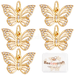 Beebeecraft 10 pz/scatola ciondoli a farfalla ciondoli a farfalla placcati oro 18k zirconi cubici pendenti animali con anello di salto per la creazione di gioielli braccialetto girocollo collana orecchino