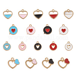Cheriswelry 72 pièces 18 breloques et pendentifs en alliage d'émail de style, cœur, plat rond avec le coeur creux, couleur mixte, 4 pièces / style