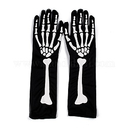 Guanti lunghi a dita piene horror a mano scheletro in poliestere, per i costumi cosplay di Halloween, nero, 385x105x3mm