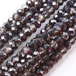 Chapelets de perles en rondelles facettées en verre électrolytique, demi-plaqué, noir, 3x2mm, Trou: 1mm, Environ 165~169 pcs/chapelet, 15~16 pouce (38~40 cm)