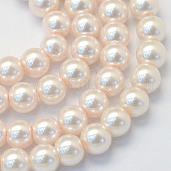 Chapelets de perles rondes en verre peint, blanc antique, 6~7mm, Trou: 1mm, Environ 145 pcs/chapelet, 31.4 pouce