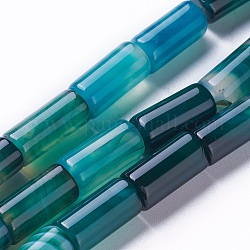 Природные крашеные шарики агата стренг, колонка, зелено-синие, 15~16x7~8 мм, отверстие : 1.2 мм, около 25 шт / нитка, 15.3 дюйм (39 см)