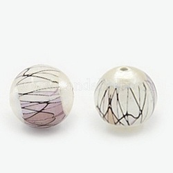 Picture Glass Beads, Round, Pale Violet Red, 14mm, Hole: 1mm