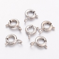 Brass Spring Ring Clasps, Jewelry Components, Nickel Free, Platinum, 6mm, Hole: 1.5mm