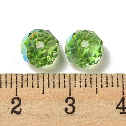 Abalorios de vidrio electroplate, facetados, rerondana plana, verde lima, 8x6mm, agujero: 1.6 mm, 100 unidades / bolsa
