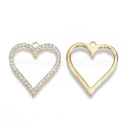 Tema di San Valentino, pendenti con strass in lega placcata oro chiaro, cuore, cirstallo, 34x30x2.5mm, Foro: 2.5 mm
