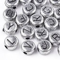 Acryl-Perlen, horizontales Loch, Misch Brief, Flachrund, Silber, 7x4 mm, Bohrung: 1 mm