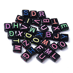 Acrylic Multi-Strand Links, Rectangle with Mixed Letter, Mixed Color, 8.5x7.5x4mm, Hole: 1.5mm, about 1950pcs/500g