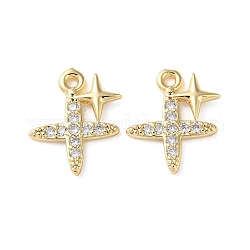 Brass Micro Pave Cubic Zirconia Charms, Star Charms, Real 18K Gold Plated, 14x12x2mm, Hole: 1.3mm