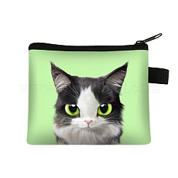 Lindo gato carteras con cremallera de poliéster, monederos rectangulares, monedero para mujeres y niñas, verde pálido, 11x13.5 cm