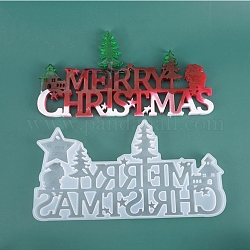Noël bricolage pendentif moules en silicone, moules de coulée de résine, pour la résine UV, fabrication de bijoux en résine époxy, mot joyeux noël, blanc, 160x303x15mm, Trou: 4mm