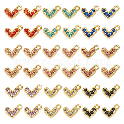 Pandahall 36pcs pendentifs en alliage 9 couleurs, avec strass, breloques de coeur, or, couleur mixte, 7x10x2mm, Trou: 1.5mm, 4 pcs / couleur