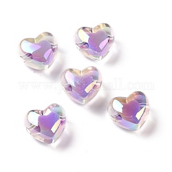 Perline acrilico trasparente, perline in perline, ab colore placcato, cuore, viola medio, 19x21.5x14mm, Foro: 3.5 mm