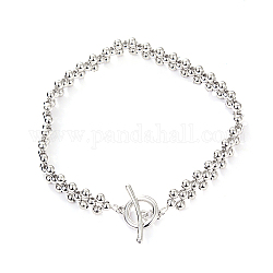 Bracelets extensibles à perles rondes en argent sterling plaqué rhodium 925 pour femmes, platine, 7-1/4 pouce (18.5 cm)