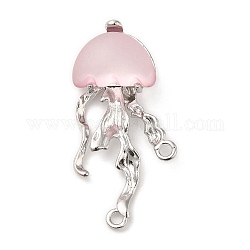 Resin Jellyfish Chandelier Component Links, Platinum Plated Alloy Sea Animal Links, Pink, 36x17x12mm, Hole: 1.8mm and 6x3mm