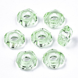 Perle europee in resina epossidica, perline con foro grande, ciambella, sfaccettato, verde chiaro, 13~14x5mm, Foro: 6 mm