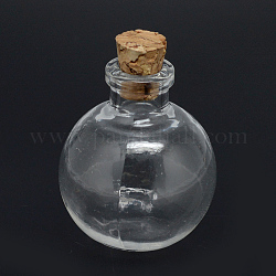 Glass Bottle Bead Containers, with Cork Stopper, Wishing Bottle, Round, Clear, 32x27x27mm, Hole: 6.5mm, Capacity: about 6ml(0.2 fl. oz)