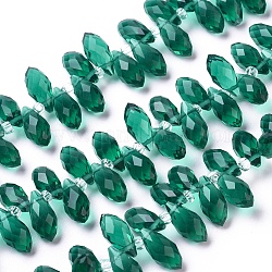 Perle di vetro cristallo fili, perline forate, sfaccettato, lacrima, verde acqua, 13x6mm, Foro: 1 mm, circa 100pcs/filo, 16.5 pollice