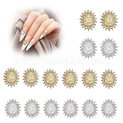 HOBBIESAY 16Pcs 2 Colors Alloy Glass Rhinestone Cabochons, Nail Art Decoration Accessories, Oval with Virgin Mary Pattern, Mixed Color, 14x11.5x2.2mm, 8pcs/color