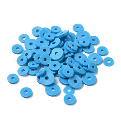 Umweltfreundliche handgemachte Fimo-Perlen, für DIY Schmuck Bastelbedarf, Disc / Flachrund, heishi Perlen, Deep-Sky-blau, 6~8x1~1.2 mm, Bohrung: 1.5~2 mm, ca. 4800 Stk. / 300 g