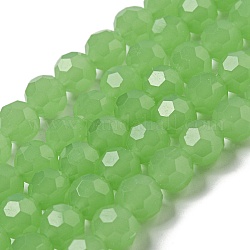 Soportes de cuentas de vidrio de imitación de jade, facetados, redondo, verde claro, 8mm, agujero: 1 mm, aproximamente 72 pcs / cadena, 20.67'' (52.5 cm)