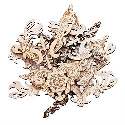 20 piezas 4 estilos patrones de flores ahuecan piezas de madera sin terminar, para la esquina decorativa del arte diy, blanco navajo, 5~5.7x8.7~9.6x0.25 cm, 5 piezas / style