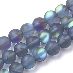 Synthetische Mondstein Perlen Stränge, holographische Perlen, gefärbt, matt, Runde, Schiefer grau, 10 mm, Loch: 1.2 40 mm Stück / Strang, 15.7 Zoll