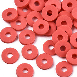 Handmade Polymer Clay Beads, for DIY Jewelry Crafts Supplies, Disc/Flat Round, Heishi Beads, Red, 6x1mm, Hole: 2mm, about 23500pcs/1000g
