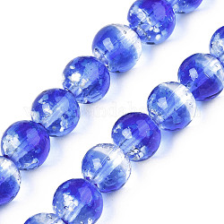 Brins de perles au chalumeau transparentes lumineuses faites à la main, ronde, bleu royal, 9~10x10~11mm, Trou: 1.2mm, Environ 50 pcs/chapelet, 19.29 pouce ~ 19.69 pouces (49 cm ~ 50 cm)