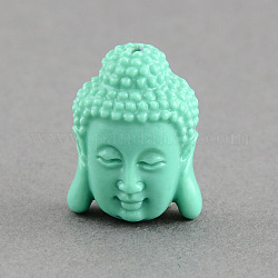 Perles de corail synthétiques, tête de bouddha, aigue-marine, 28x20x11.5mm, Trou: 2mm