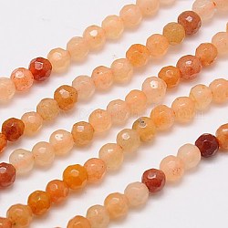 Natural White Jade Beads Strands, Imitation Aventurine, Faceted, Round, Sandy Brown, 4mm, Hole: 1mm, about 90pcs/strand, 15.35inch