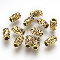 Perlas de aleación de zinc de estilo tibetano, sin plomo y el cadmio, tubo, oro antiguo, 12x7mm, agujero: 3.5 mm