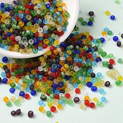 Perles de rocailles en verre couleurs givrées, trou rond, ronde, colorées, 2.5~3x2~2.5mm, Trou: 1mm, environ 17307 pcs / livre