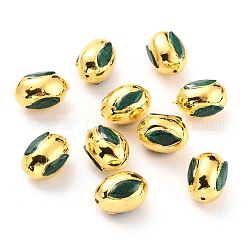 Природные кварцевые шарики, с золотым латунным краем, окрашенные, овальные, зелёные, 15.5~16x11.5~12 мм, отверстие : 0.8 мм
