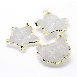 Natural Quartz Crystal Pendants, with Brass Findings, Star with Moon, 25~40x32~42x9~17mm, Hole: 5x6~7.5mm