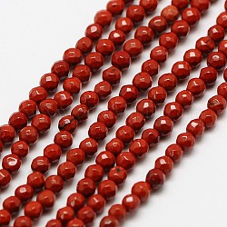 Fili perline naturali del diaspro rosso, tondo sfaccettato, 2mm, Foro: 0.8 mm, circa 190pcs/filo, 16 pollice