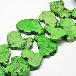 Fili di perline di magnesite naturale tinti, pepite, verde lime, 18~24x28~36x5~6mm, Foro: 0.8 mm