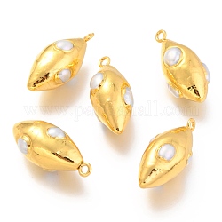 Ciondoli perla naturale, con i risultati in ottone dorato, riso, bianco, 36~37.5x15.5~17x15.5~17mm, Foro: 2.2 mm