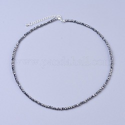 Colliers de perles en pierre terahertz, avec fermoirs mousquetons en laiton  , perles rondes à facettes, 16.5 pouce ~ 16.7 pouces (42~42.5 cm) x 3.5~4 mm