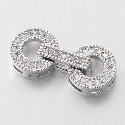 Flat Round Brass Micro Pave Cubic Zirconia Fold Over Clasps, Lead Free & Nickel Free, Platinum, 22x10x4.5mm, Hole: 2x2mm