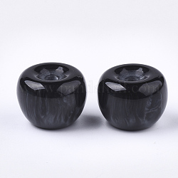 Perles en résine, pierre d'imitation, la moitié foré, pomme, noir, 21x15.5~16mm, demi-trou: 3.5 mm